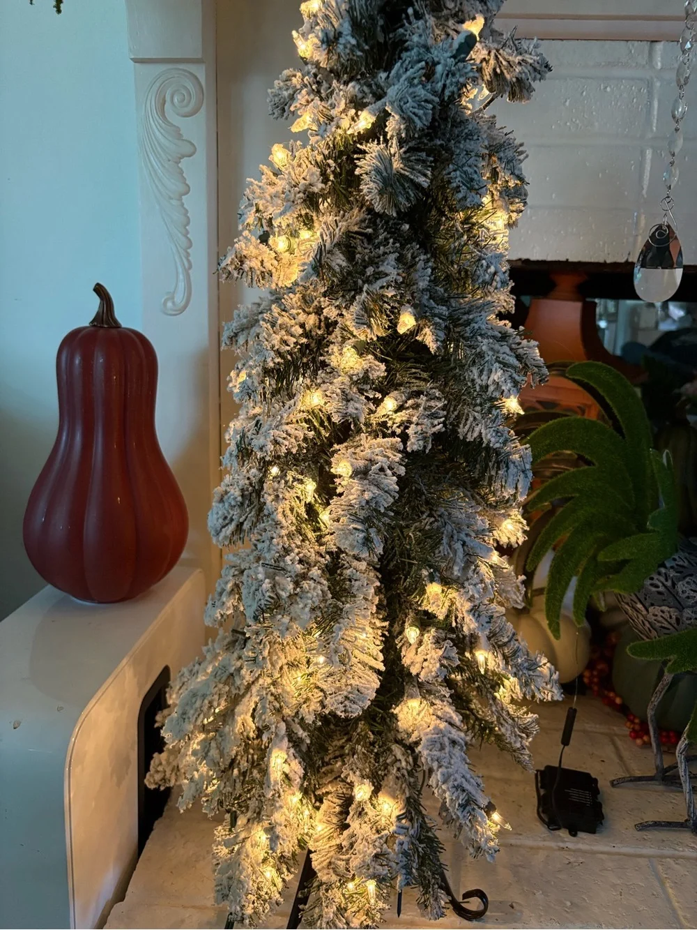Bethlehem Flocked Slim LED Christmas Tree - White Snow Effect